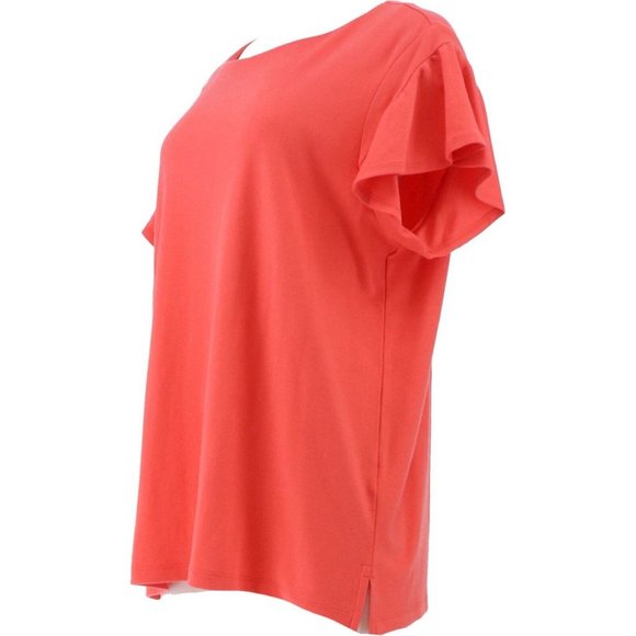 NWT LANDS' END SHORT SLEEVE RUFFLE TEE SHIRT LIGHT CHERRY (CORAL) SMALL - Picture 2 of 11